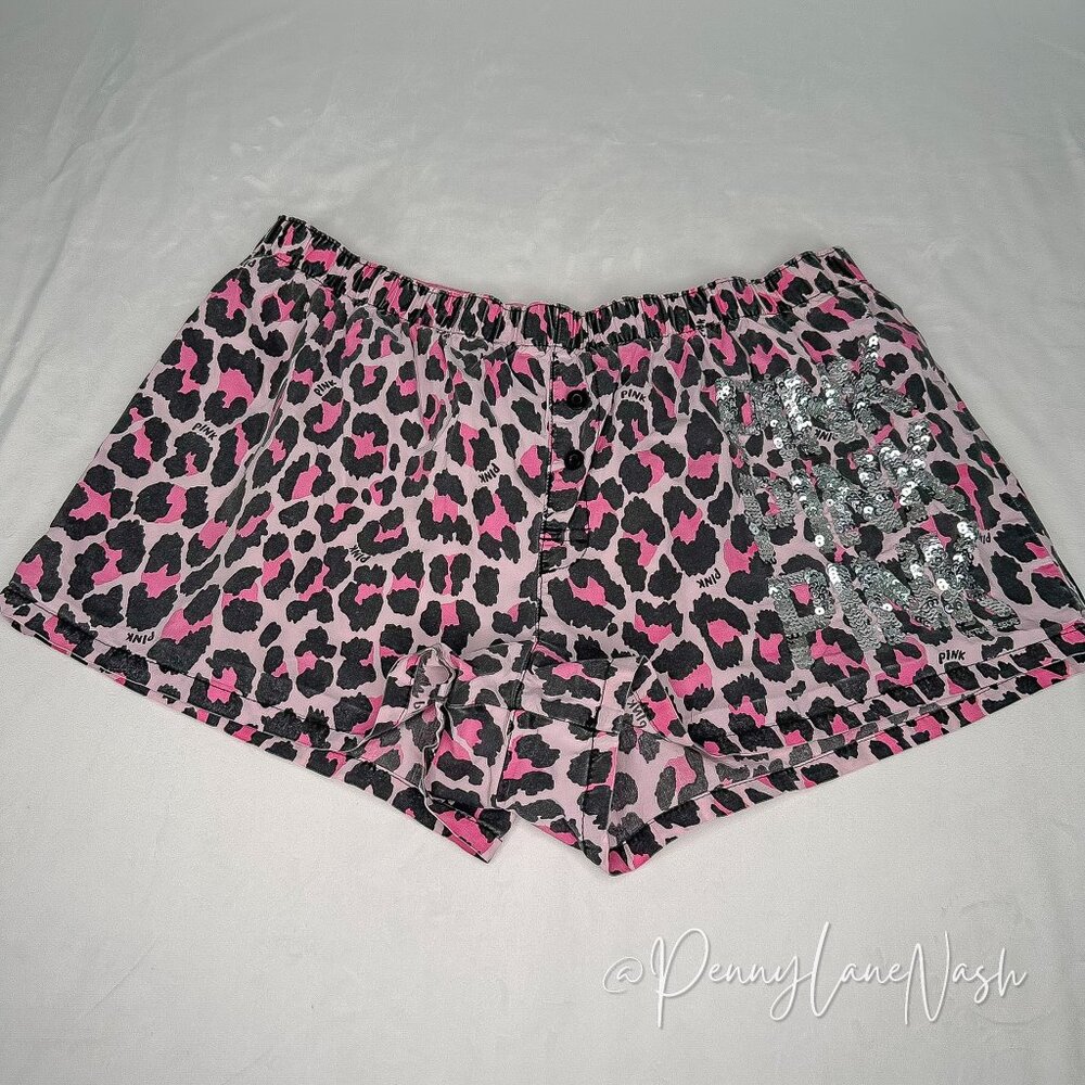 Victoria's Secret Leopard Print Sequined Logo PJ Shorts - Picture 4 of 8